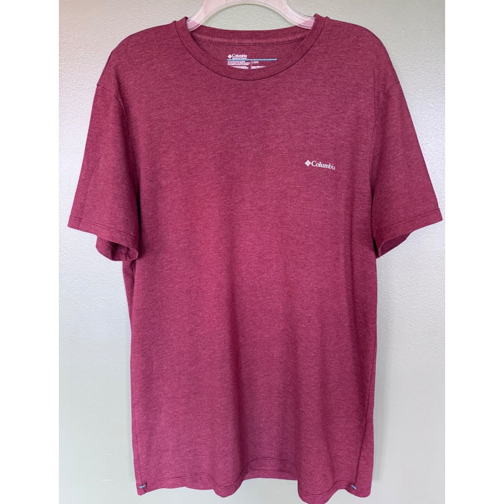 Columbia Mens Heathered Burgundy Red Short Sleeve Logo T-Shirt Large - Picture 1 of 6